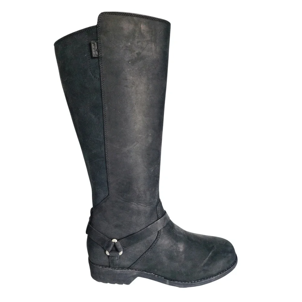 Teva De La Vina Dos Tall Black Waterproof Leather Boots 1017143 Knee-High NEW 10